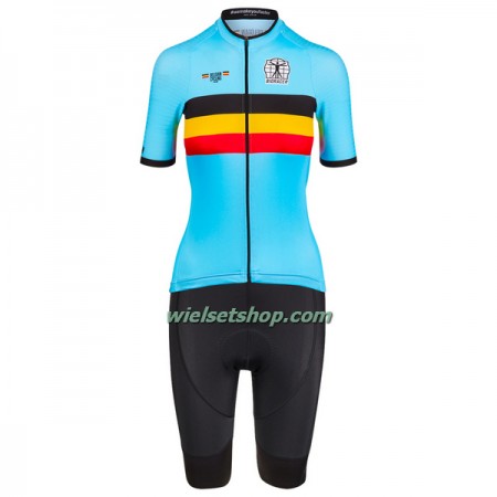 Fietskleding Dames (Fietsshirt + Korte Koersbroek) 2023 België Nationaal Team - Lichtblauw